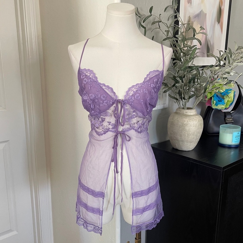 Vintage 2002 SILK Victoria's Secret Babydoll tie Lingerie Slip Sexy Lace Y2K